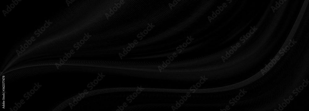 Fototapeta premium Black gray satin dark fabric texture luxurious shiny that is abstract silk cloth panorama background with patterns soft waves blur beautiful.