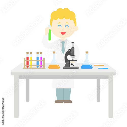 実験する白人の科学者のイラスト