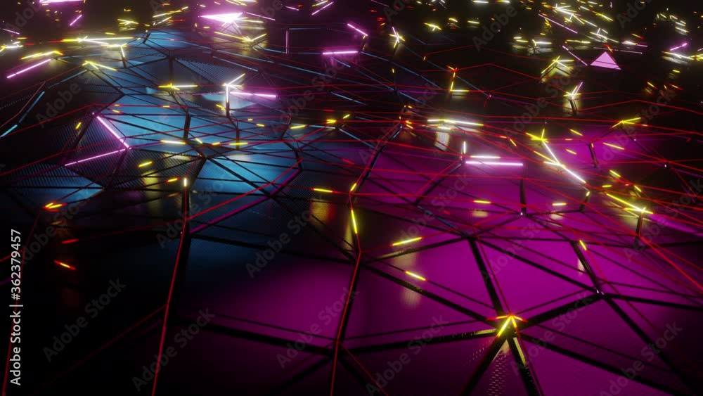 Neon Light Triangle In Geometry Wave is motion footage for scientific films and cinematic in space. Also good background for scene and titles, logos. Neon Light Triangle In Geometry Wave is motion footage for scientific films and cinematic in space. Also good background for scene and titles, logos.
