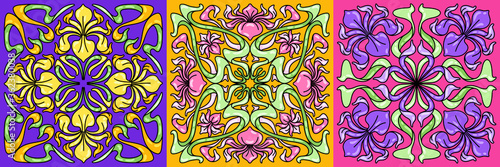 Art Nouveau ceramic tile pattern. Floral motifs in retro style.