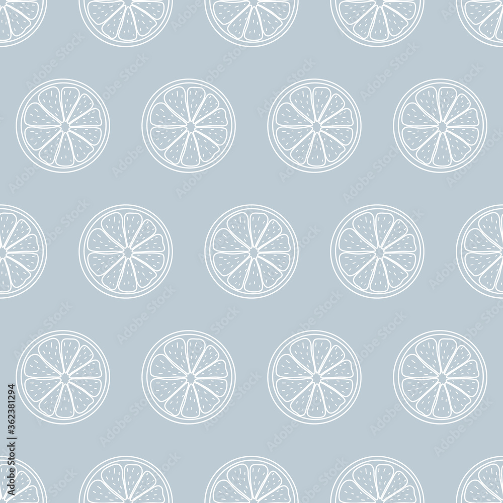 Seamless pattern with sliced pieces of citrus fruit. Grey and white stylish simple backdrop. Vector illustration. Ideas for modern creative designs of backgrounds, print, packing, textile, menus. Seamless pattern with sliced pieces of citrus fruit. Grey and white stylish simple backdrop. Vector illustration. Ideas for modern creative designs of backgrounds, print, packing, textile, menus.
