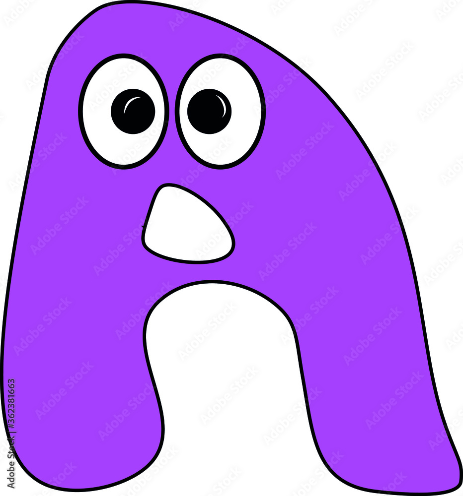Funny children's colorful bright alphabet. The Letter A. Funny round surprised eyes. A friendly image. Joking friends of the letter.