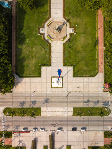 Manila, Philippines - Top view of Rizal Park or Luneta - Rizal monument and tallest flagpole in country. photo