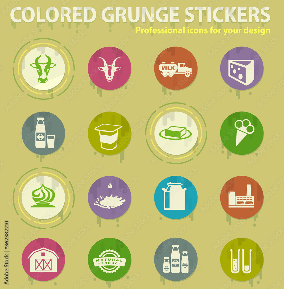 Fototapeta premium Milk industry colored grunge icons
