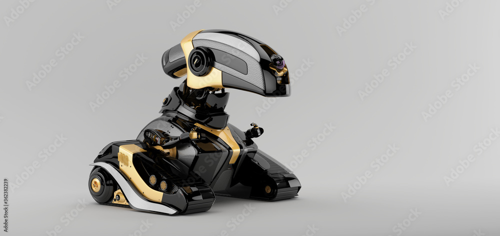 Futuristic cute robot toy on tracks, 3d rendering of radio controlled robotic gadget Futuristic cute robot toy on tracks, 3d rendering of radio controlled robotic gadget