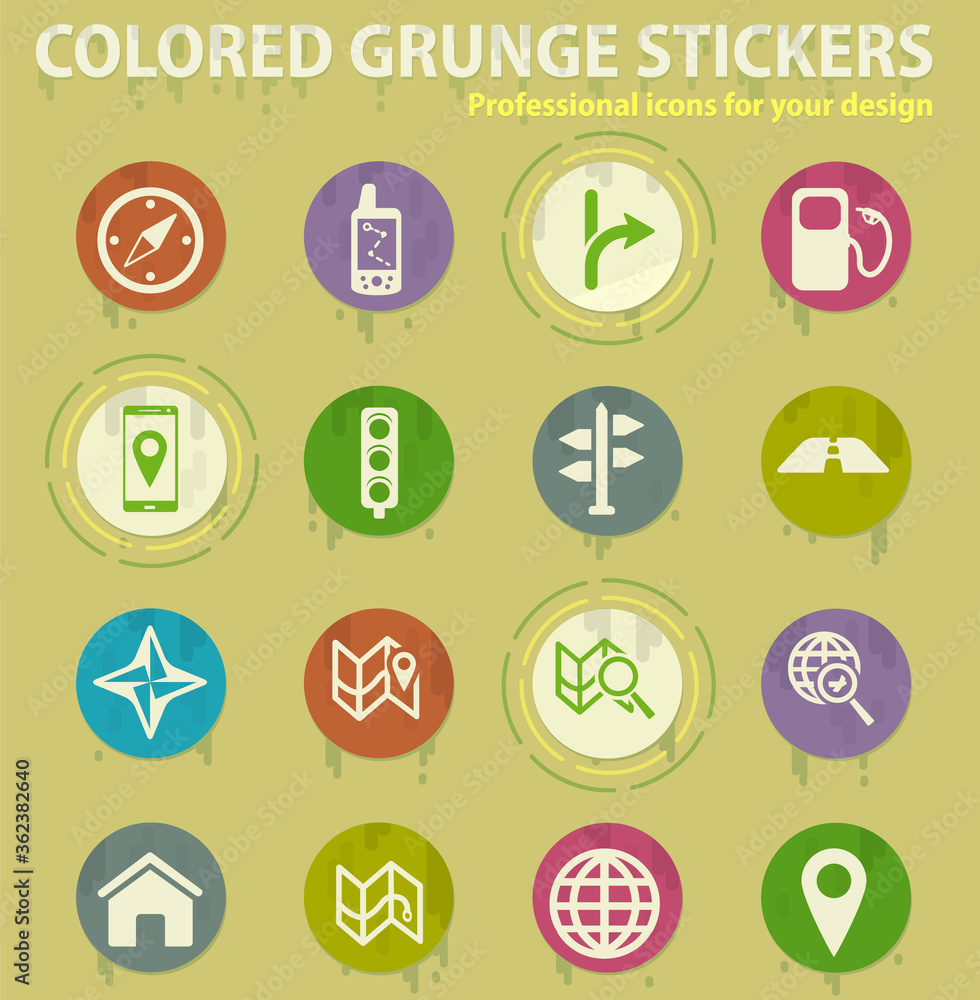 Navigation colored grunge icons Navigation colored grunge icons