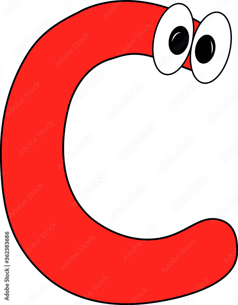 Funny children's colorful bright alphabet. The Letter C. Funny round surprised eyes. A friendly image. Joking friends of the letter.