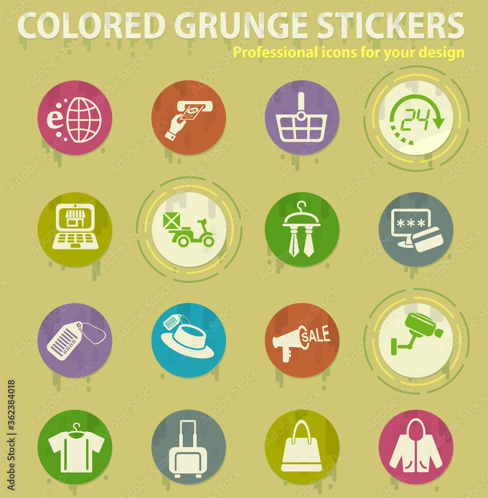 Fototapeta premium shopping and e-commerce colored grunge icons