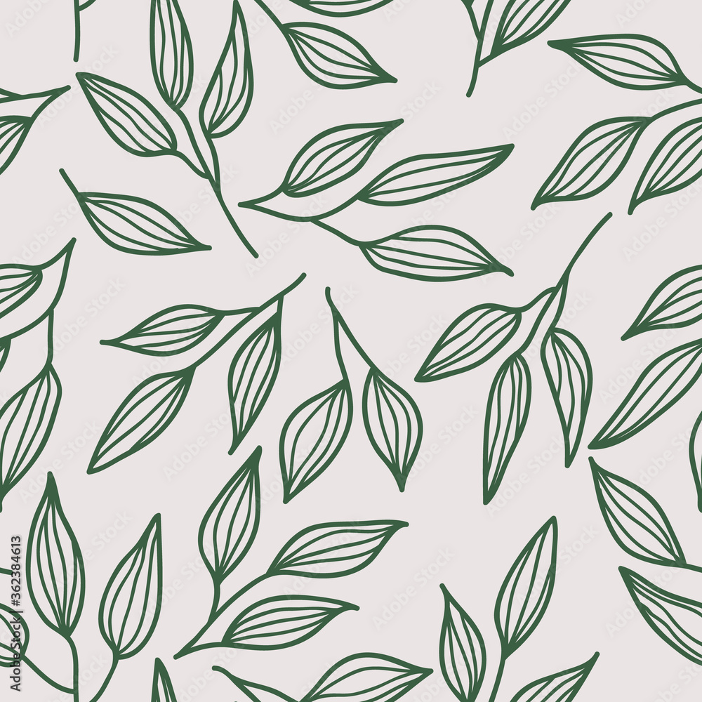 Simple hand painted vector illustration with leaves. Seamless natural pattern for wallpaper, wrapping paper, surface design