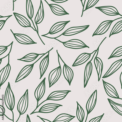 Simple hand painted vector illustration with leaves. Seamless natural pattern for wallpaper, wrapping paper, surface design