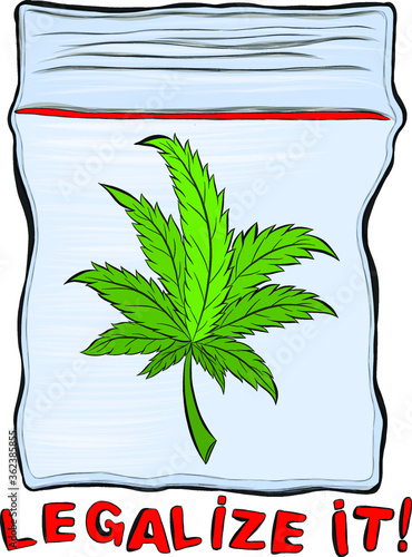 package with a leaf of cannabis vector illustration marijuana legalization print advertising