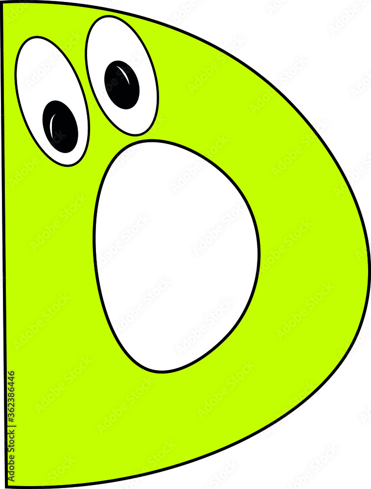 Funny children's colorful bright alphabet. The Letter D. Funny round surprised eyes. A friendly image. Joking friends of the letter.