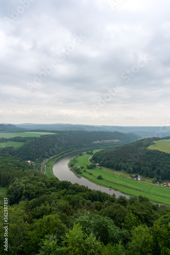 Panoramic view at the Elbe river from the Fortress Koenigstein in Saxony