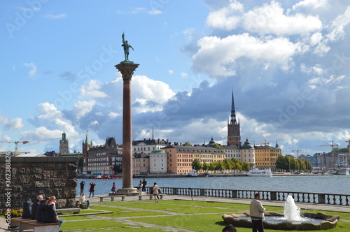 Canvas Print view of an old town hall stockholm monument