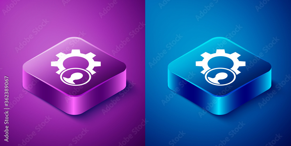 Isometric Head hunting icon isolated on blue and purple background. Business target or Employment sign. Human resource and recruitment for business. Square button. Vector. Isometric Head hunting icon isolated on blue and purple background. Business target or Employment sign. Human resource and recruitment for business. Square button. Vector.