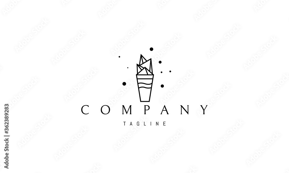 Vector logo on which an abstract image of a tall glass on top of which an ice iceberg. Vector logo on which an abstract image of a tall glass on top of which an ice iceberg.