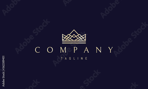 Vector golden logo on which the abstract image of the crown in a linear style.