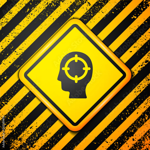 Black Head hunting icon isolated on yellow background. Business target or Employment sign. Human resource and recruitment for business. Warning sign. Vector.