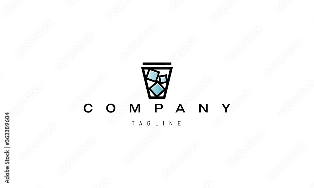 Vector logo on which an abstract image of a glass with three ice cubes. Vector logo on which an abstract image of a glass with three ice cubes.