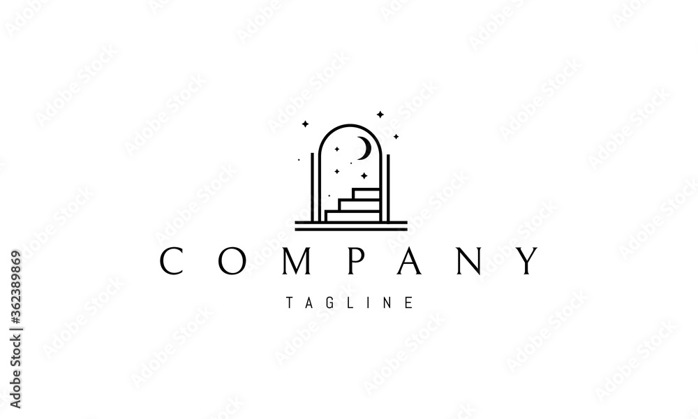 Vector logo on which an abstract image of the passage with steps leading up to the moon and stars. Vector logo on which an abstract image of the passage with steps leading up to the moon and stars.