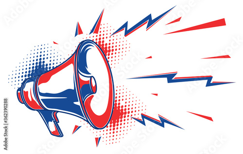 Broadcasting shouting megaphone advertising sign template