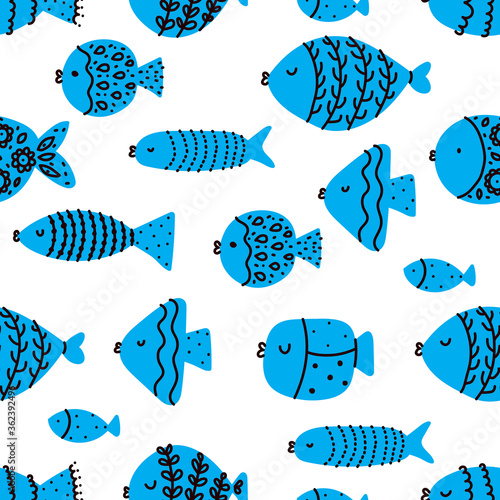 Cute fish.  Kids  background. Seamless pattern. Can be used in textile industry, paper, background, scrapbooking.