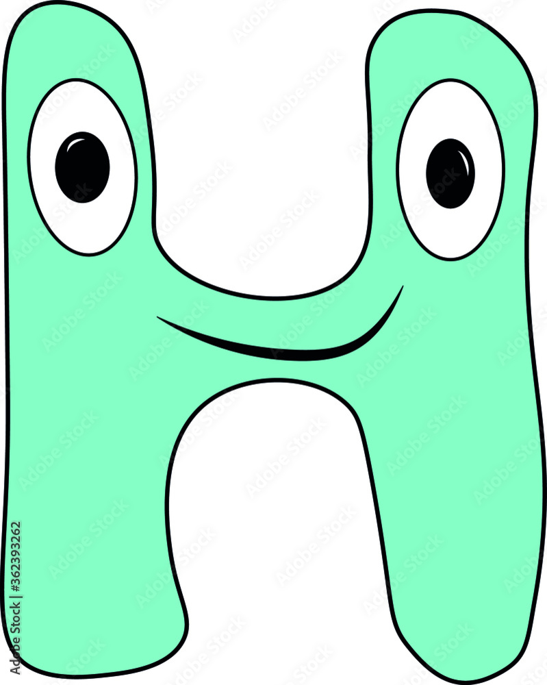 Funny children's colorful bright alphabet. The Letter H. Funny round surprised eyes. A friendly image. Joking friends of the letter.