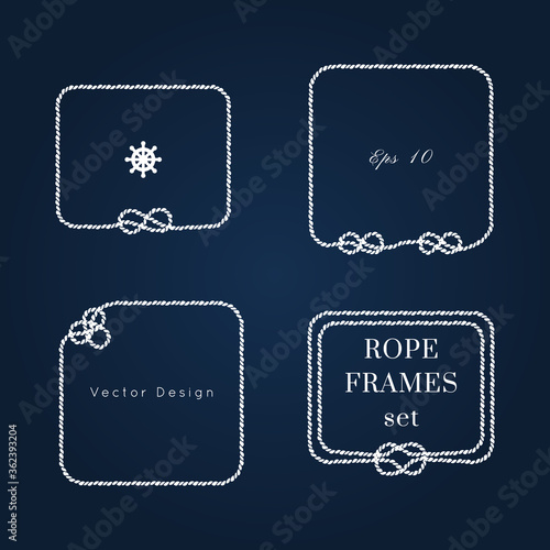 Nautical vector frame. Rope knot border design