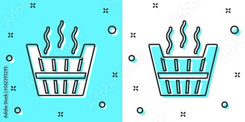 Black line Sauna bucket icon isolated on green and white background. Random dynamic shapes. Vector.