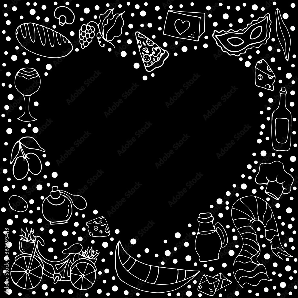 Romantic Italy. Set with Italian attributes.Vector encoded illustration