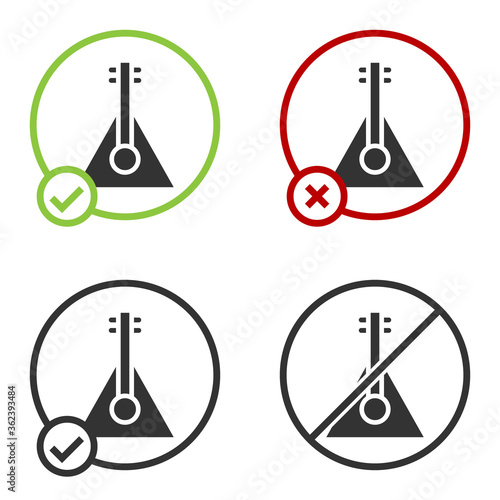 Black Musical instrument balalaika icon isolated on white background. Circle button. Vector.