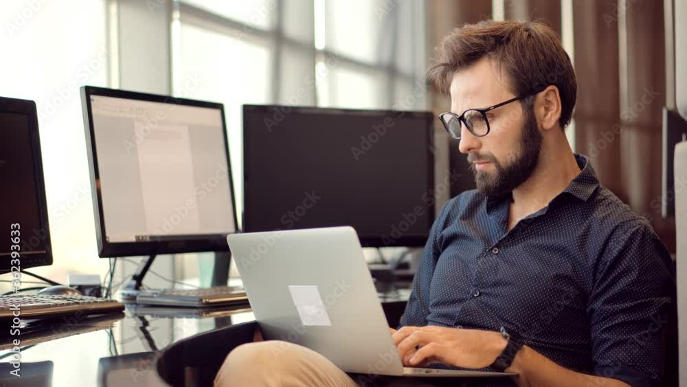 Creative Man Office Computer Overtime Deadline Working In Internet.Tired Designer Overworked On Laptop Pc In Social Network.Businessman Chatting Online Meeting.Businessman Workplace Office On Laptop. Creative Man Office Computer Overtime Deadline Working In Internet.Tired Designer Overworked On Laptop Pc In Social Network.Businessman Chatting Online Meeting.Businessman Workplace Office On Laptop.