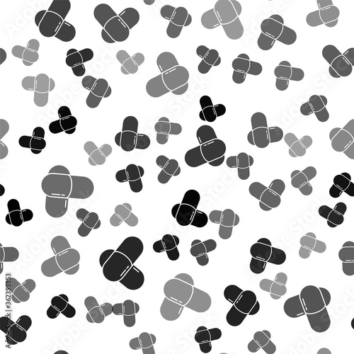 Black Sports nutrition bodybuilding proteine power drink and food icon isolated seamless pattern on white background. Vector.