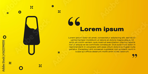 Black Popsicle ice cream on wooden stick icon isolated on yellow background. Vector.