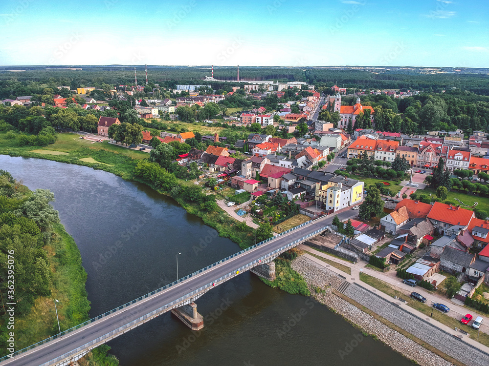 Aerial view over the city of Sierakow, Poland