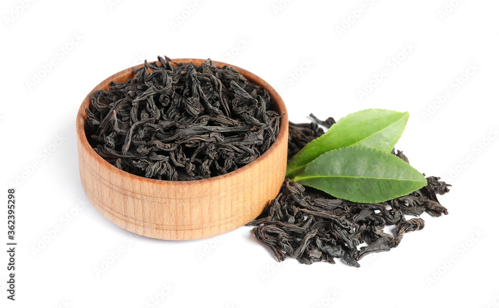 Dry and fresh tea leaves isolated on white Dry and fresh tea leaves isolated on white
