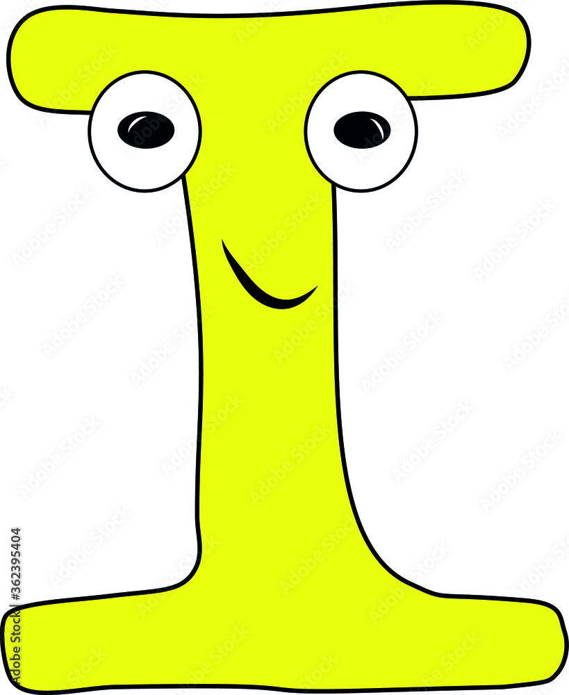 Funny children's colorful bright alphabet. The Letter I. Funny round surprised eyes. A friendly image. Joking friends of the letter.