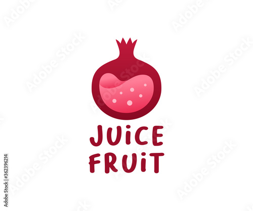 Pomegranate fruit with juice inside, logo design. Fruit, food and drink, vector design and illustration