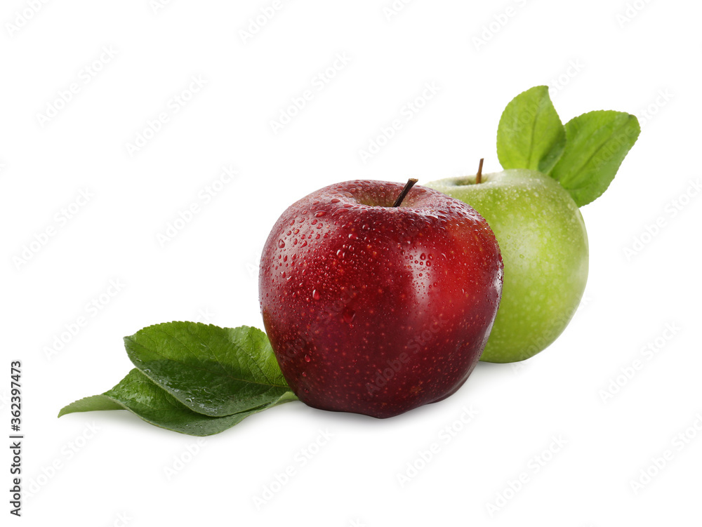 Fresh juicy red and green apples isolated on white Fresh juicy red and green apples isolated on white