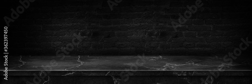 Empty marble black table top cement black.
