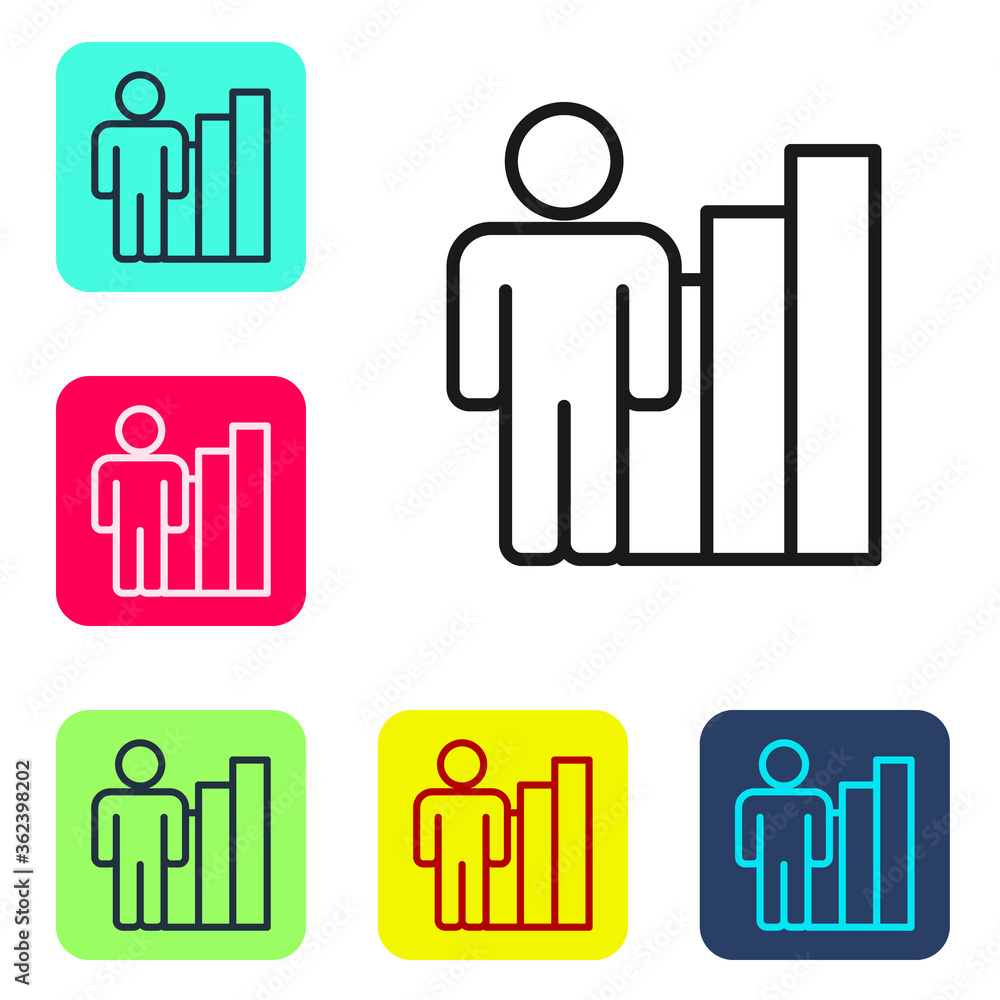 Black line Productive human icon isolated on white background. Idea work, success, productivity, vision and efficiency concept. Set icons in color square buttons. Vector. Black line Productive human icon isolated on white background. Idea work, success, productivity, vision and efficiency concept. Set icons in color square buttons. Vector.