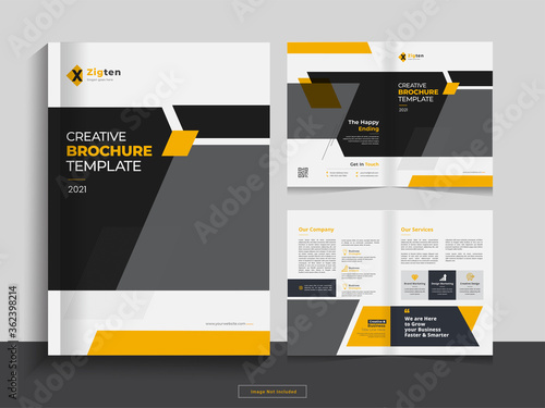 Clean bi fold brochure design template with modern, minimal and abstract design in A4 format.