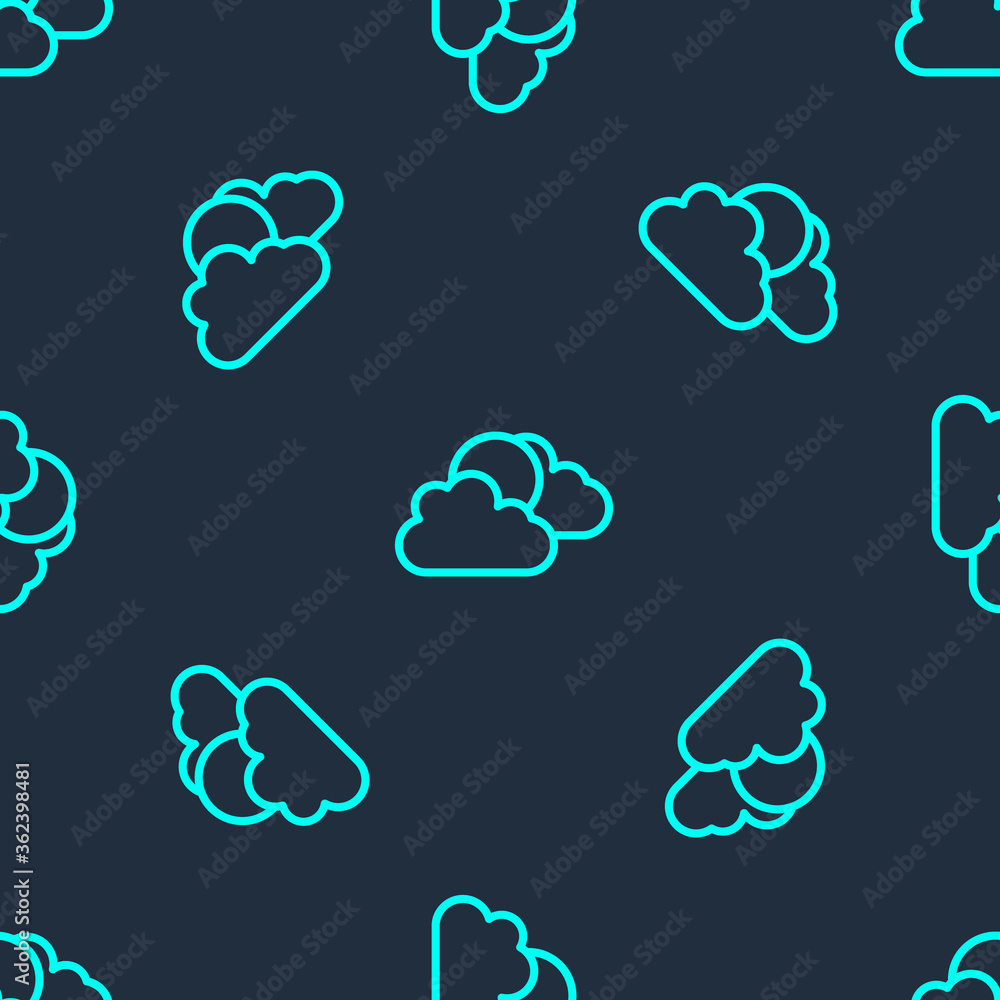 Obraz premium Green line Sun and cloud weather icon isolated seamless pattern on blue background. Vector.