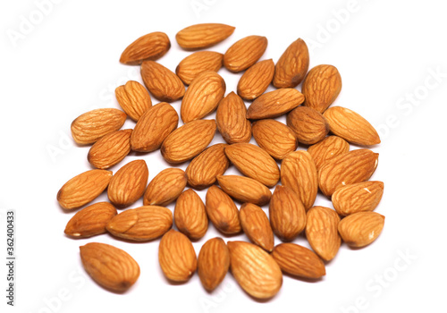 Almonds close up shot in white background