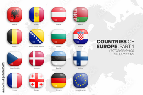 European Countries Flags Vector 3D Glossy Icons Set Isolated On White Background Part 1. Official National Flags Of Europe Square Vivid Bright Color Bulging Convex Buttons Collection On Light Backdrop Free Download European Countries Flags Vector 3D Glossy Icons Set Isolated On White Background Part 1. Official National Flags Of Europe Square Vivid Bright Color Bulging Convex Buttons Collection On Light Backdrop - GFXLoad