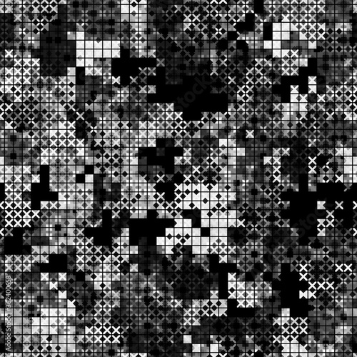 Military camouflage seamless pattern. Urban digital pixel style.