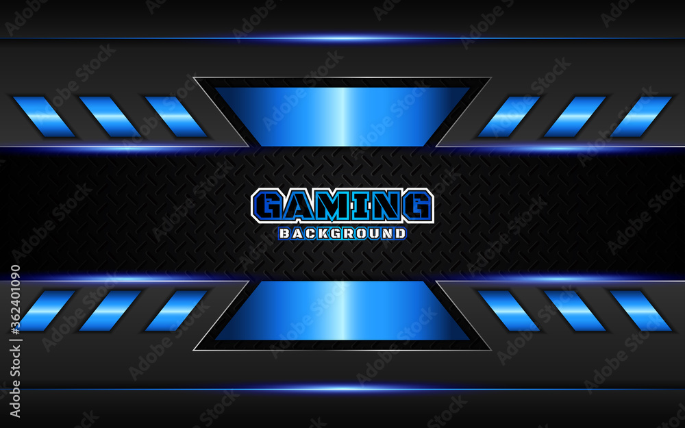 Abstract futuristic black and blue gaming background with modern esport shapes. Vector design template technology concept can use element game banner, sport poster, cyber wallpaper, web, advertising Abstract futuristic black and blue gaming background with modern esport shapes. Vector design template technology concept can use element game banner, sport poster, cyber wallpaper, web, advertising