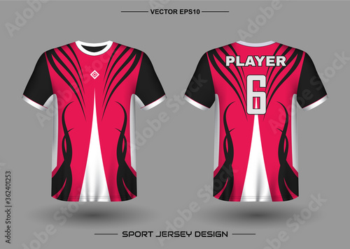 T-shirt sport vector design template, Soccer jersey mockup for football club. uniform front and back view. Clothing Men adult. Can use for printing, branding logo team, squad, match event, tournament