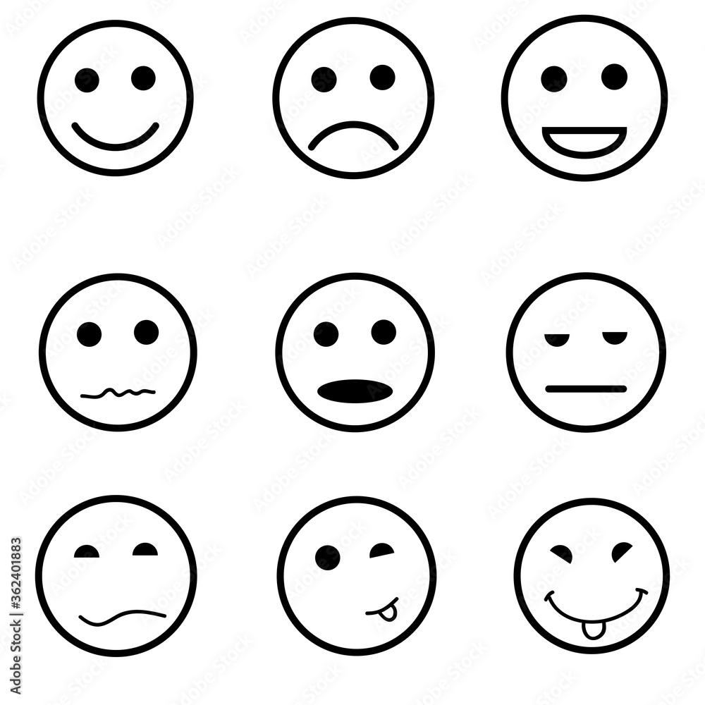 Set of smiles. Flat design. Vector illustration. Set of smiles. Flat design. Vector illustration.
