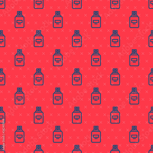 Blue line Perfume icon isolated seamless pattern on red background. Vector.